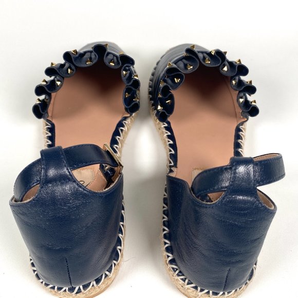 VALENTINO GARAVANI - ROCKSTUD NAVY BLUE LEATHER ESPADRILLES - SZ 38 - Picture 4 of 10
